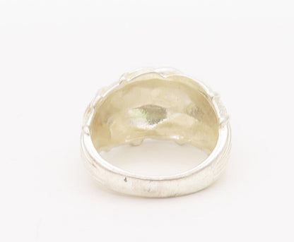 925 Sterling Silver Vintage Ring Domed Solid Carved Trellis Ribbon Sz 7  RG28341