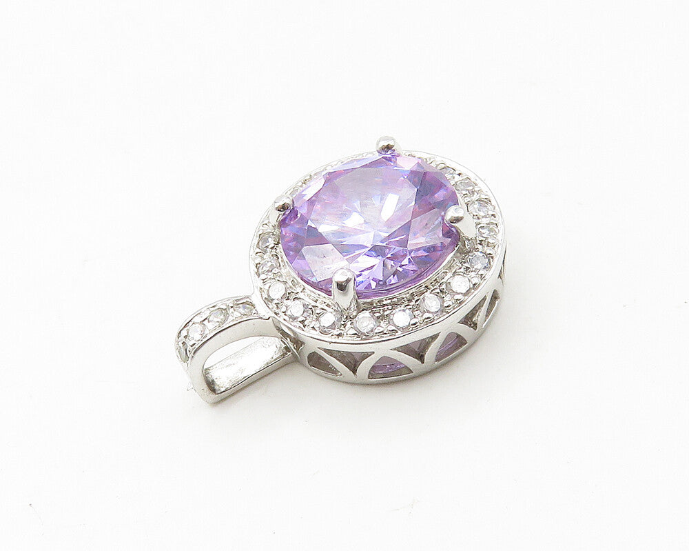 ROSS SIMON 925 Silver  Sparkling Purple Cubic Zirconia Round Pendant  PT14597