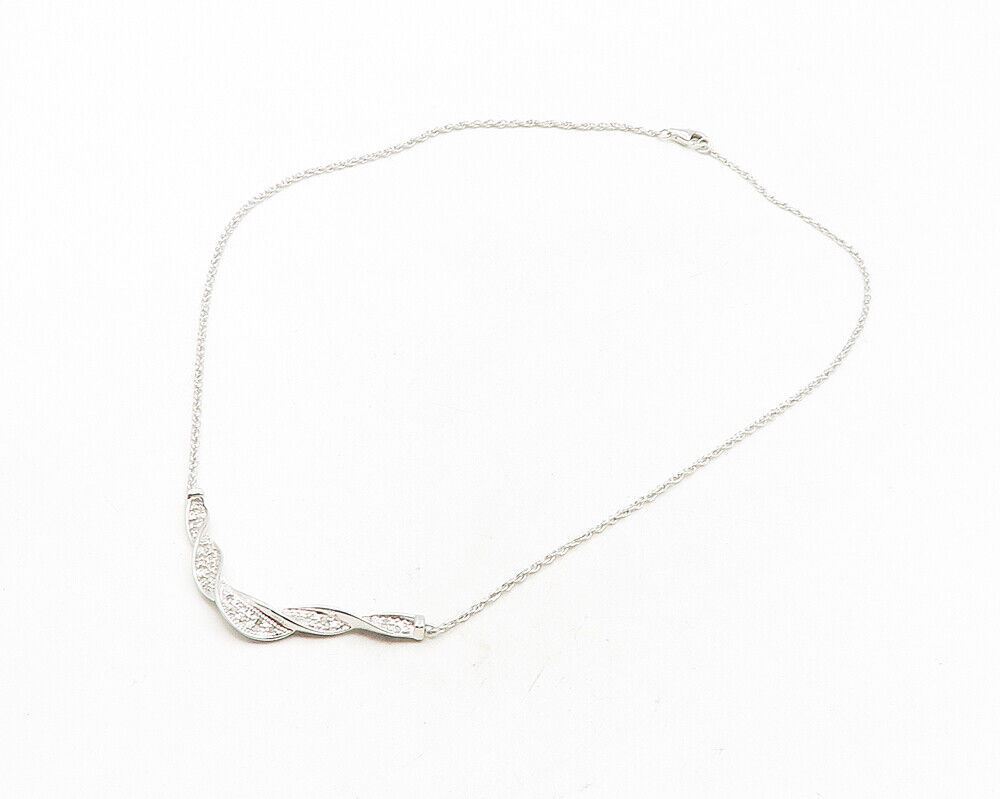 925 Sterling Silver  Genuine Diamonds Shiny Twist Chain Necklace  NE1937