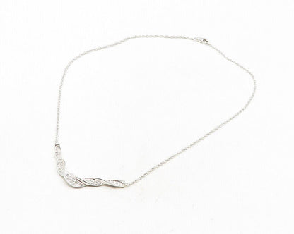 925 Sterling Silver  Genuine Diamonds Shiny Twist Chain Necklace  NE1937