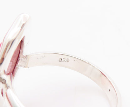 925 Sterling Silver Vintage Ring Marquise Shape Red Gemstone  Sz 7 RG29353