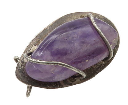DESIGNER 925 Sterling Silver  Vintage Amethyst Handwrought Brooch Pin  BP6391