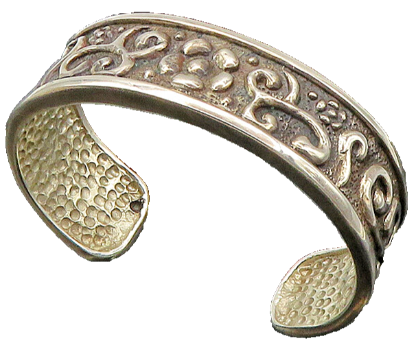 925 Sterling Silver  Vintage Shiny Floral Swirl Pattern Cuff Bracelet  BT8721