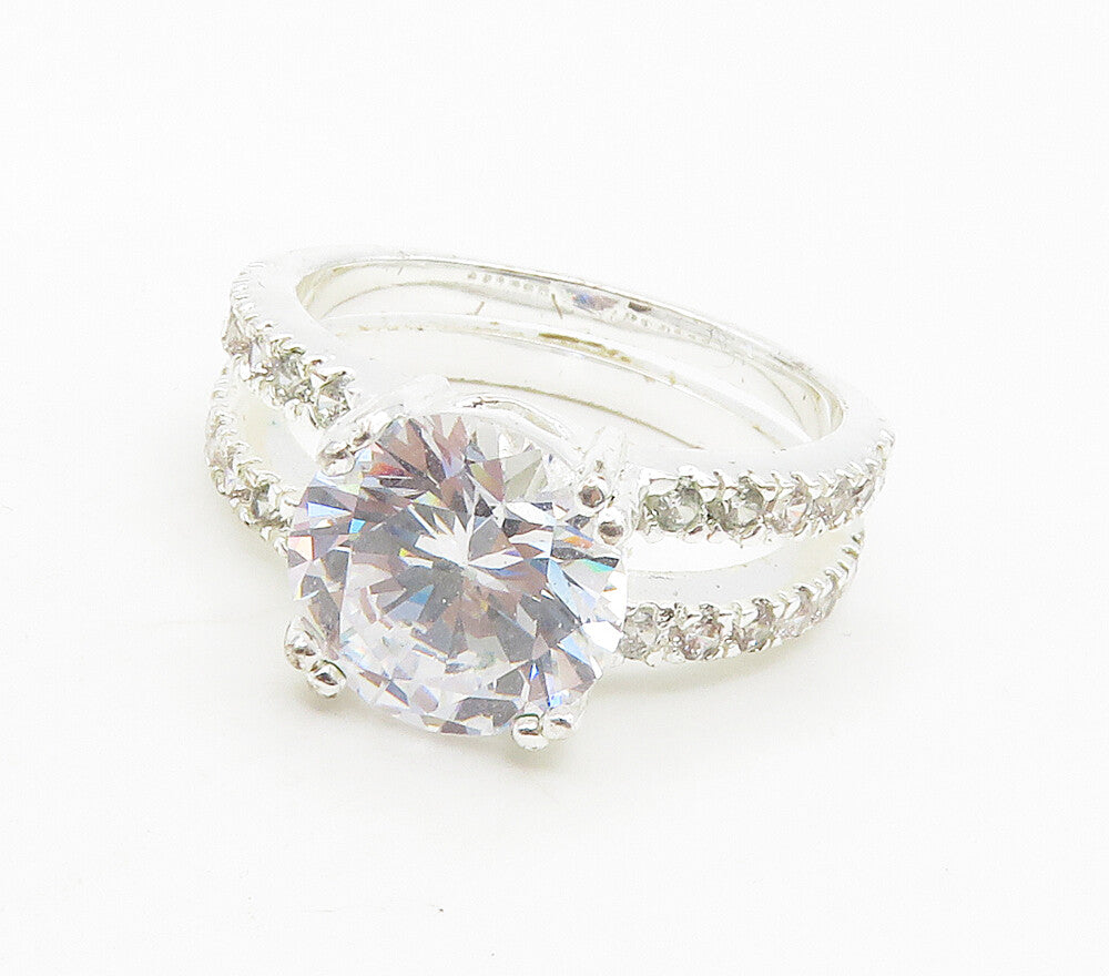 925 Sterling Silver  Sparkling Cubic Zirconia Double Band Ring Sz 7  RG15730