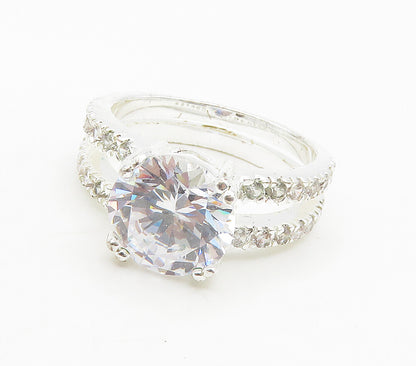 925 Sterling Silver  Sparkling Cubic Zirconia Double Band Ring Sz 7  RG15730