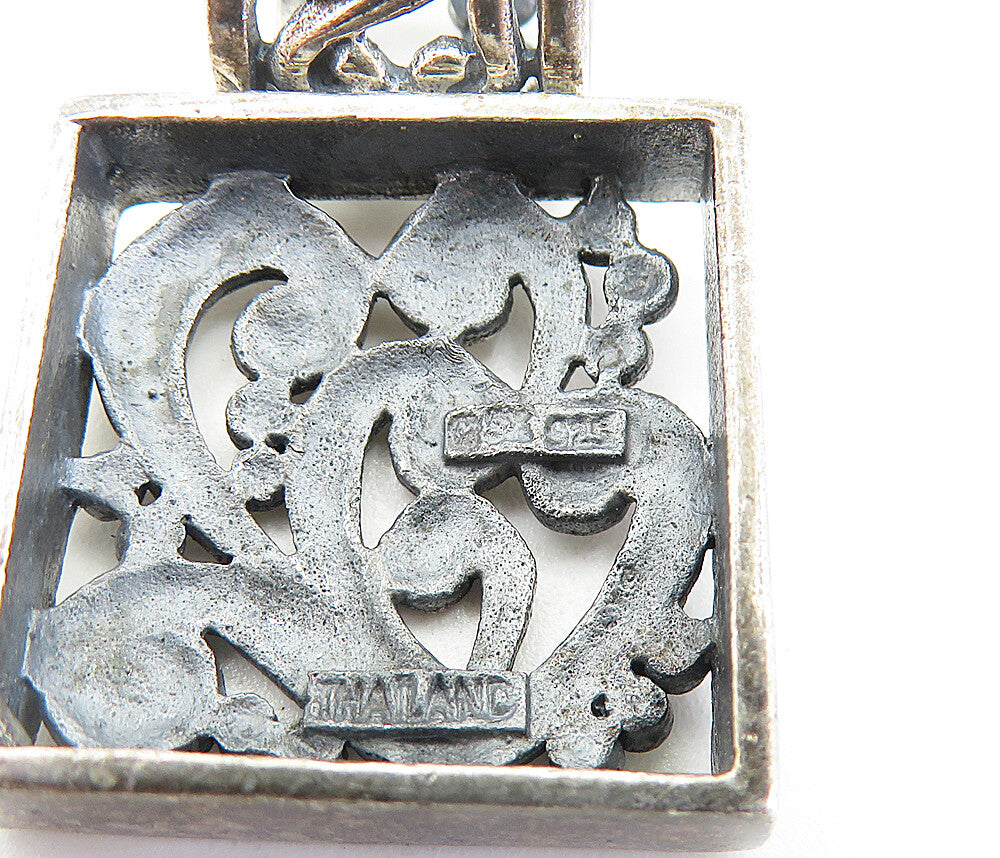 925 Sterling Silver  Vintage Oxidized Love Heart Swirl Pattern Pendant  PT4679