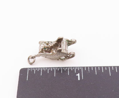 925 Sterling Silver  Vintage Oxidized Santa's Christmas Sleigh Pendant  PT6263