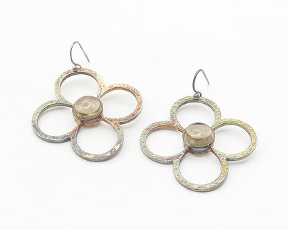 925 Sterling Silver  Vintage Cabochon Cut Topaz Flower Dangle Earrings  EG6212