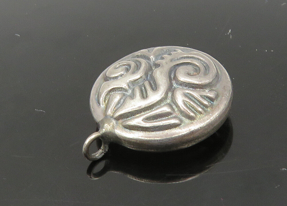 925 Sterling Silver  Vintage Dark Tone Patterned Hollow Round Pendant  PT17755