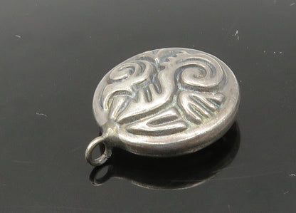 925 Sterling Silver  Vintage Dark Tone Patterned Hollow Round Pendant  PT17755
