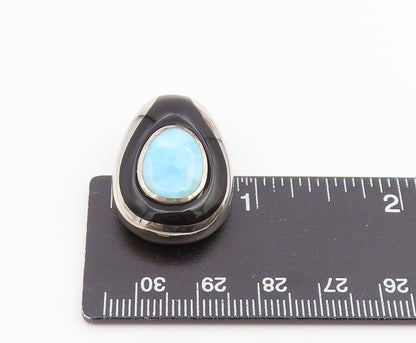 925 Sterling Silver Vintage Pendant Cabochon Larimar & Onyx Slide Charm  PT25971
