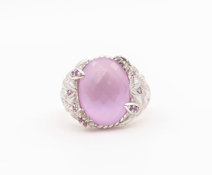 925 Sterling Silver Vintage Ring JUDITH RIPKA Rose Quartz Band  Sz 8  RG36428