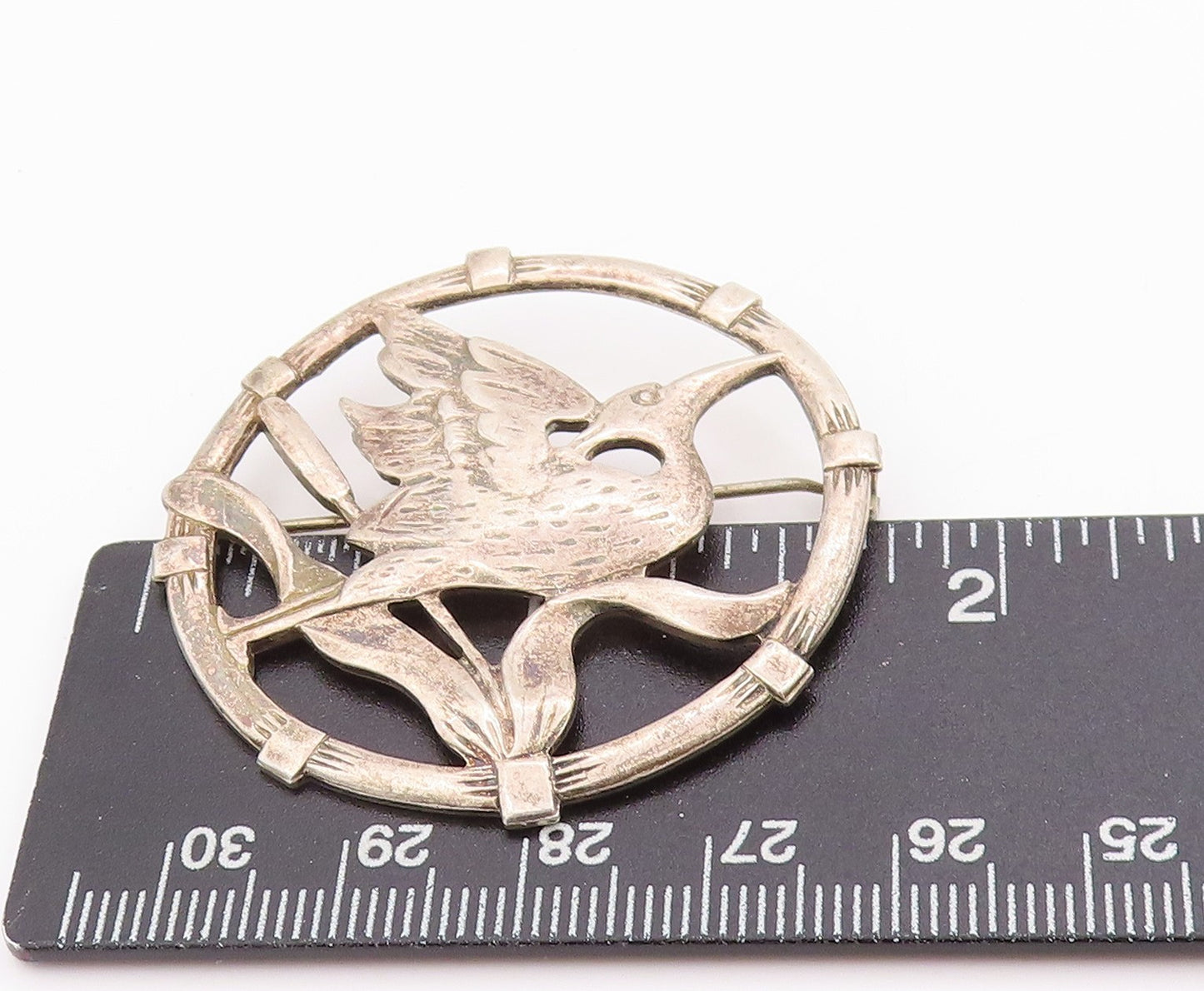 925 Sterling Silver Vintage Brooch BRKS Cutout Framed Bird & Flower  BP11715