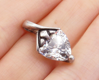 925 Sterling Silver Vintage Trillion Cut Cubic Zirconia Drop Pendant PT5302