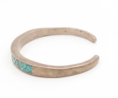 925 Sterling Silver Vintage Bracelet NAVAJO ZUNI Crushed Turquoise Inlay BT11886