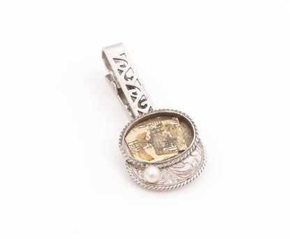 925 Sterling Silver Vintage Tie Clip Pearl Japanese Floral Swirly Design  TR4020
