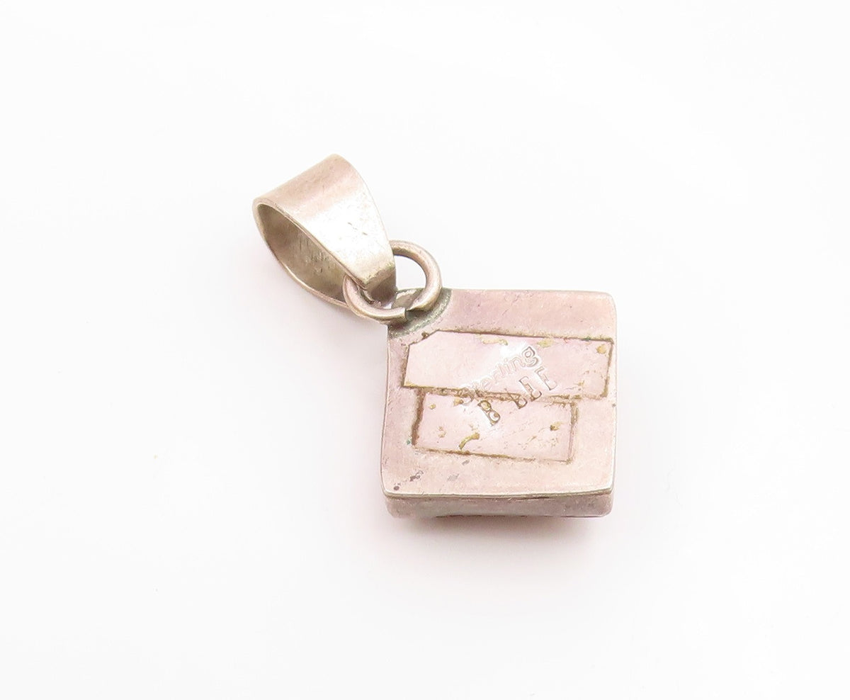 B. LEE NAVAJO 925 Sterling Silver Vintage Wooded Square Drop Pendant  PT17343
