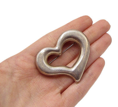 MEXICO 925 Sterling Silver  Vintage Cut Out Love Heart Brooch Pin  BP1017