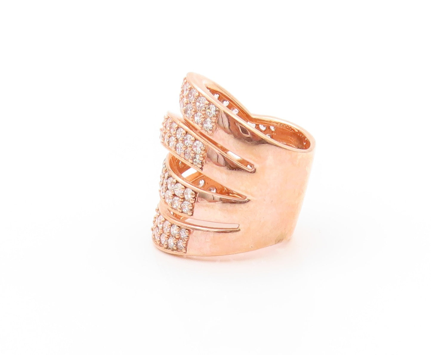 925 Sterling Silver Vintage Ring Rose Gold Plated Modernist CZ Band Sz 5 RG32776