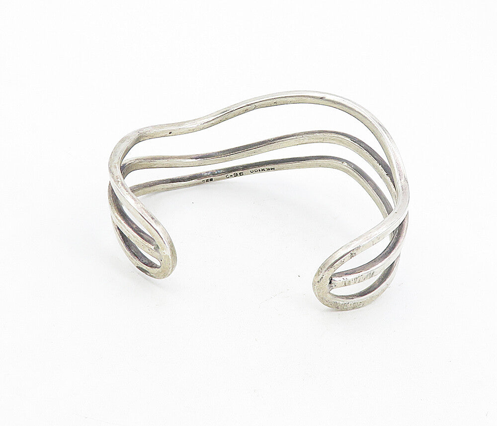 MEXICO 925 Sterling Silver  Vintage Shiny Wavy Split Cuff Bracelet  BT3851
