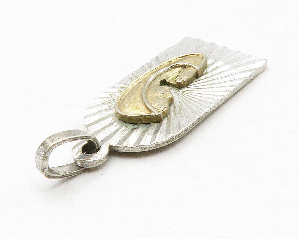 925 Sterling Silver  Vintage Antique Two Tone Person Praying Pendant  PT9941