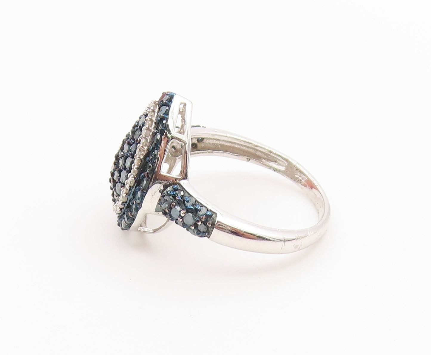 925 Sterling Silver Vintage Ring Real Blue & White Diamonds Band  Sz 7  RG36853