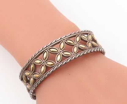 18k Gold 925 Sterling Silver Vintage Bracelet JOHN HARDY Floral Cut Cuff BT10999