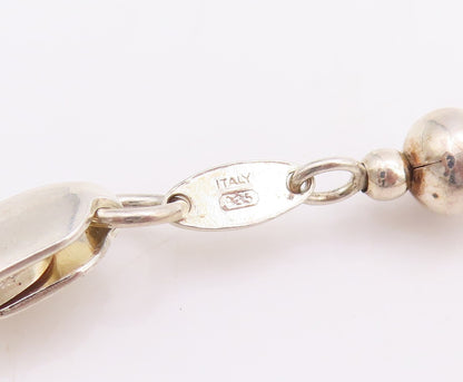 925 Sterling Silver Vintage Necklace Long Grooved Puffed Beads Chain  NE4398