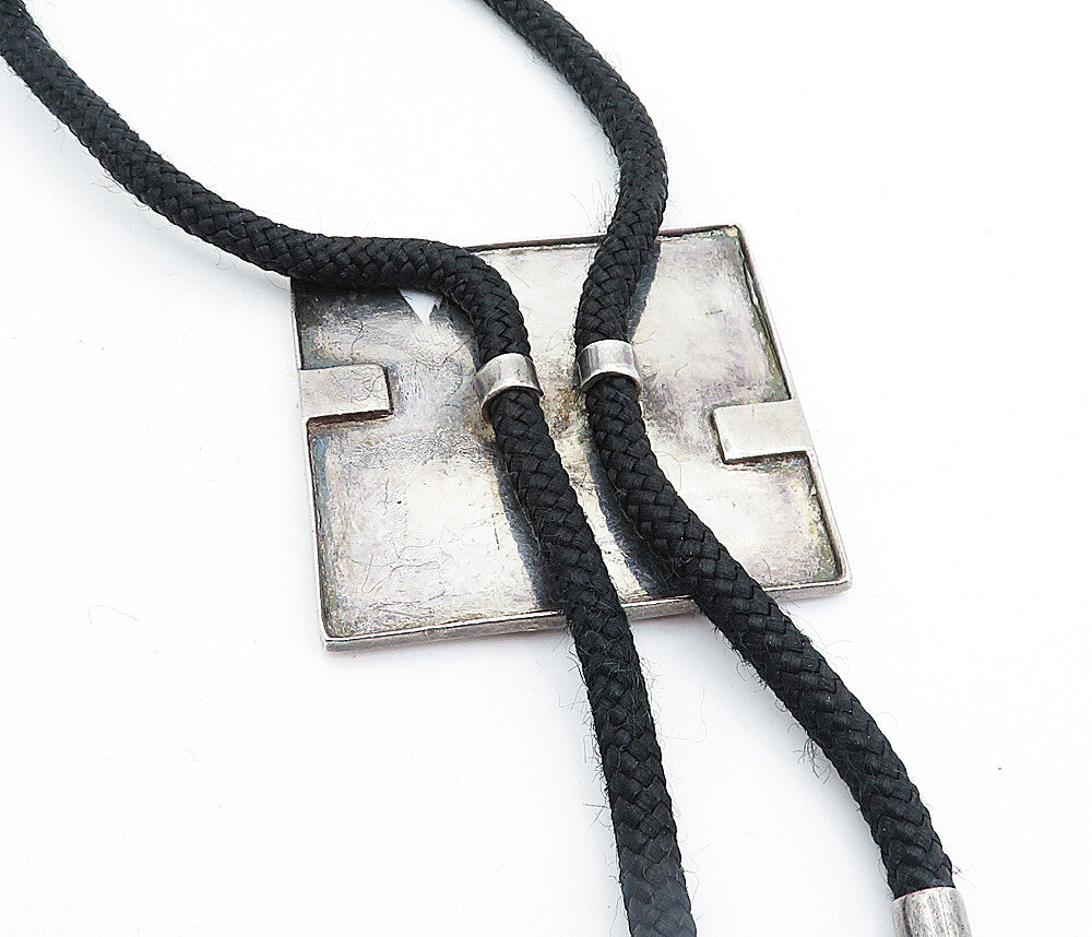 925 Sterling Silver  Vintage Inlaid Green Jasper Bolo Rope Necklace  NE1079