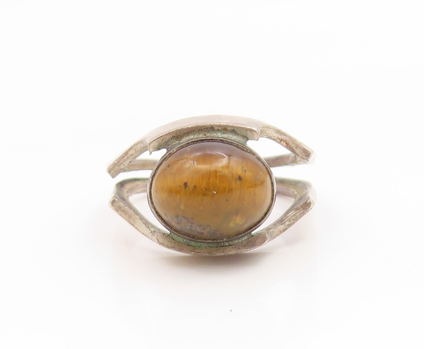 925 Sterling Silver Vintage Ring ISRAEL Tiger's Eye Modern Band  Sz 5.5  RG35174