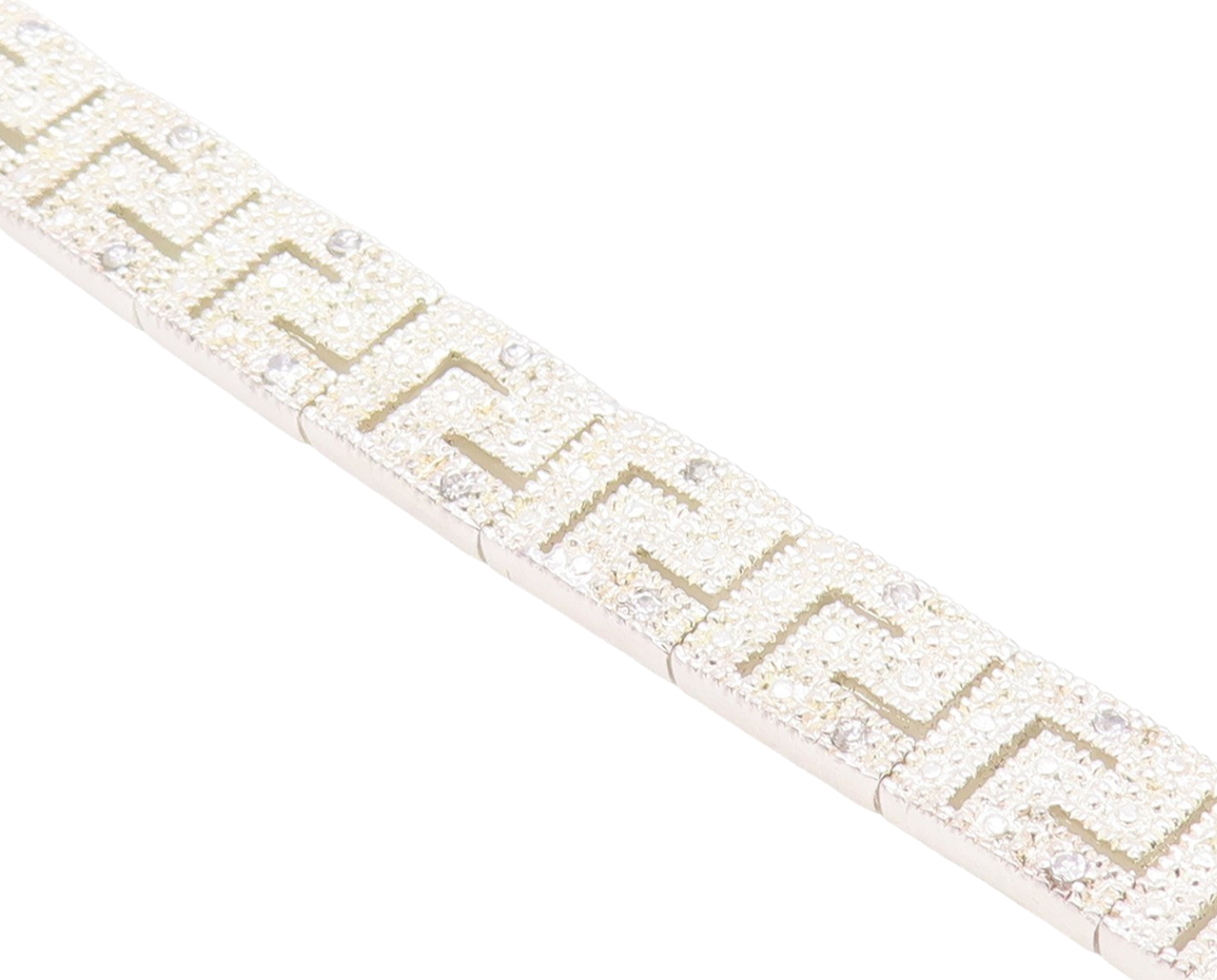 925 Sterling Silver  Vintage Shiny Greek Key Hinge Chain Bracelet  BT8375