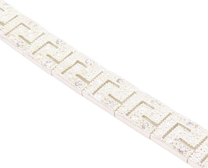 925 Sterling Silver  Vintage Shiny Greek Key Hinge Chain Bracelet  BT8375