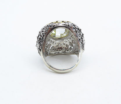 925 Sterling Silver  Cubic Zirconia 2 Tone Floral Cocktail Ring Sz 9.5  RG4947