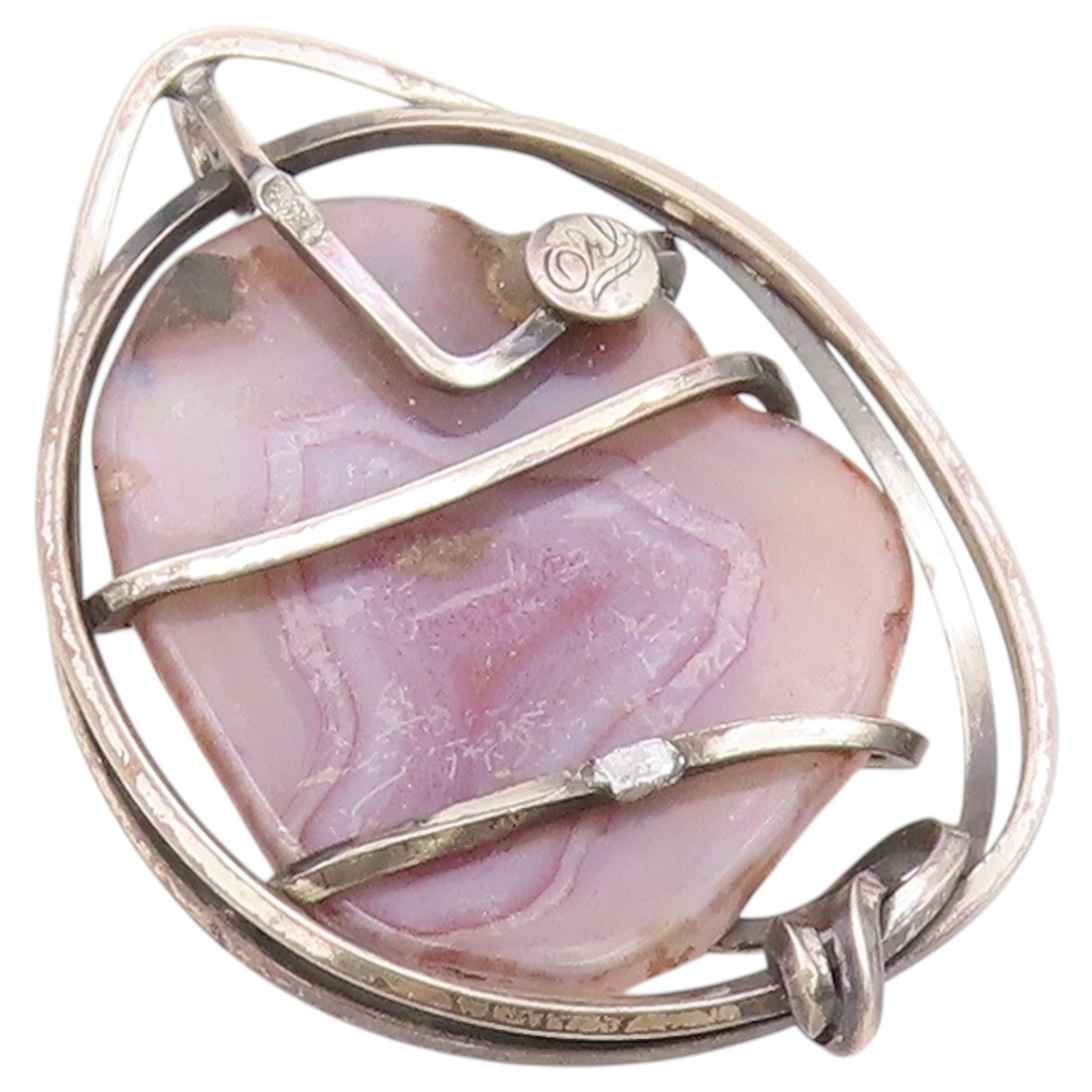 925 Sterling Silver Vintage Pendant ORB Banded Agate Wire Wrapped Locket PT26435