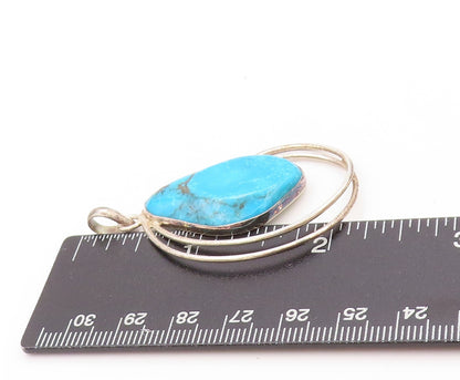 925 Sterling Silver Vintage Pendant Modernist Turquoise Wired Design  PT24208