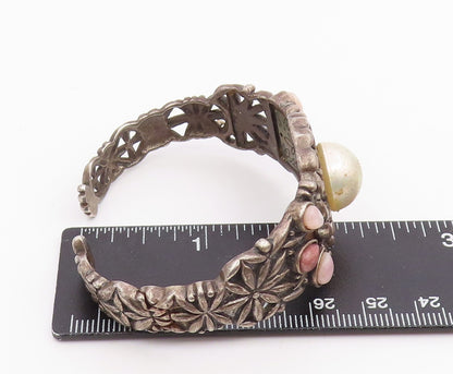 925 Sterling Silver Vintage Bracelet CAROLYN POLLACK Multi Gemstone Cuff BT11968