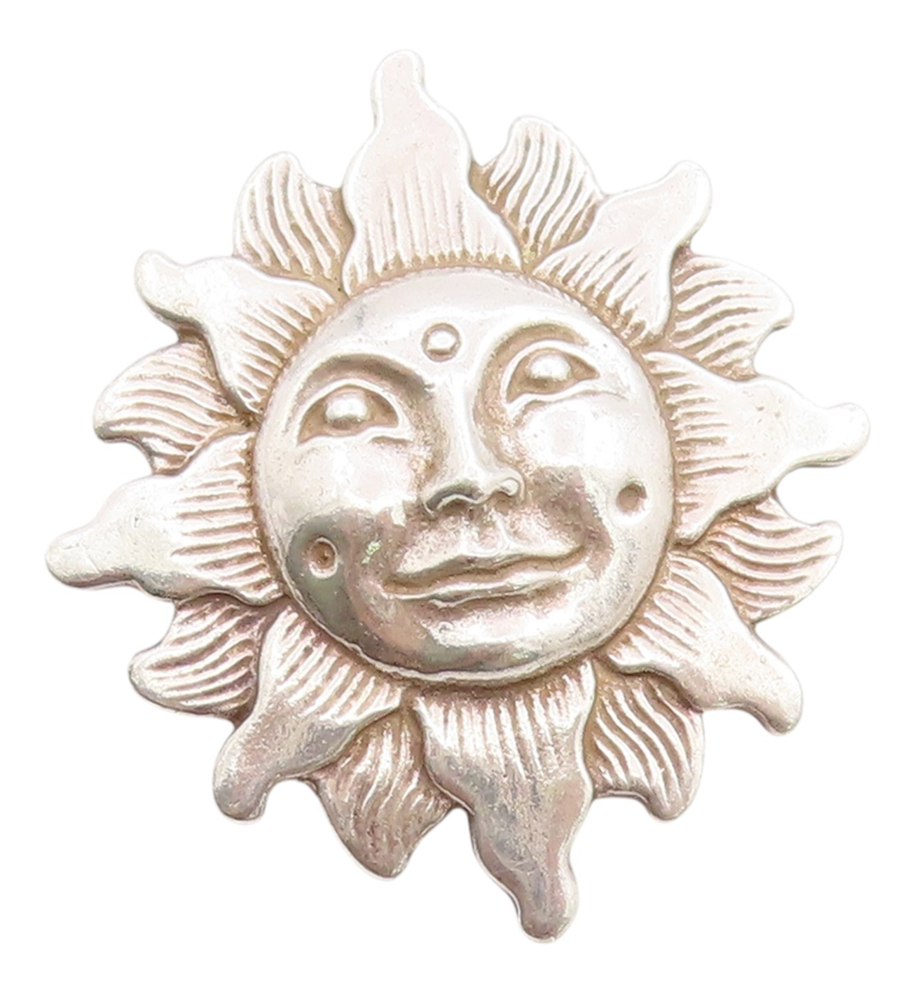 925 Sterling Silver Vintage Brooch Smiling Etched Sun  BP11740