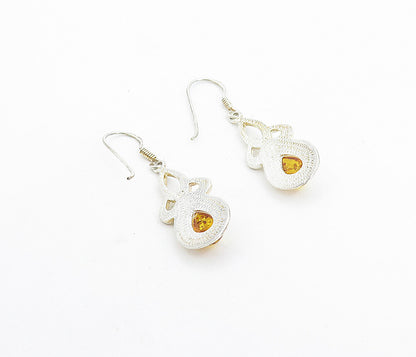 925 Sterling Silver  Cabochon Cut Amber Celtic Knot Dangle Earrings  EG3793