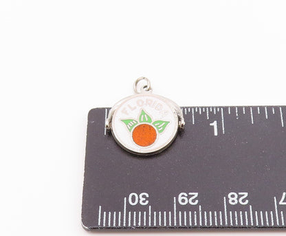 925 Sterling Silver  Vintage Enamel Florida Orange Drop Pendant  PT17752