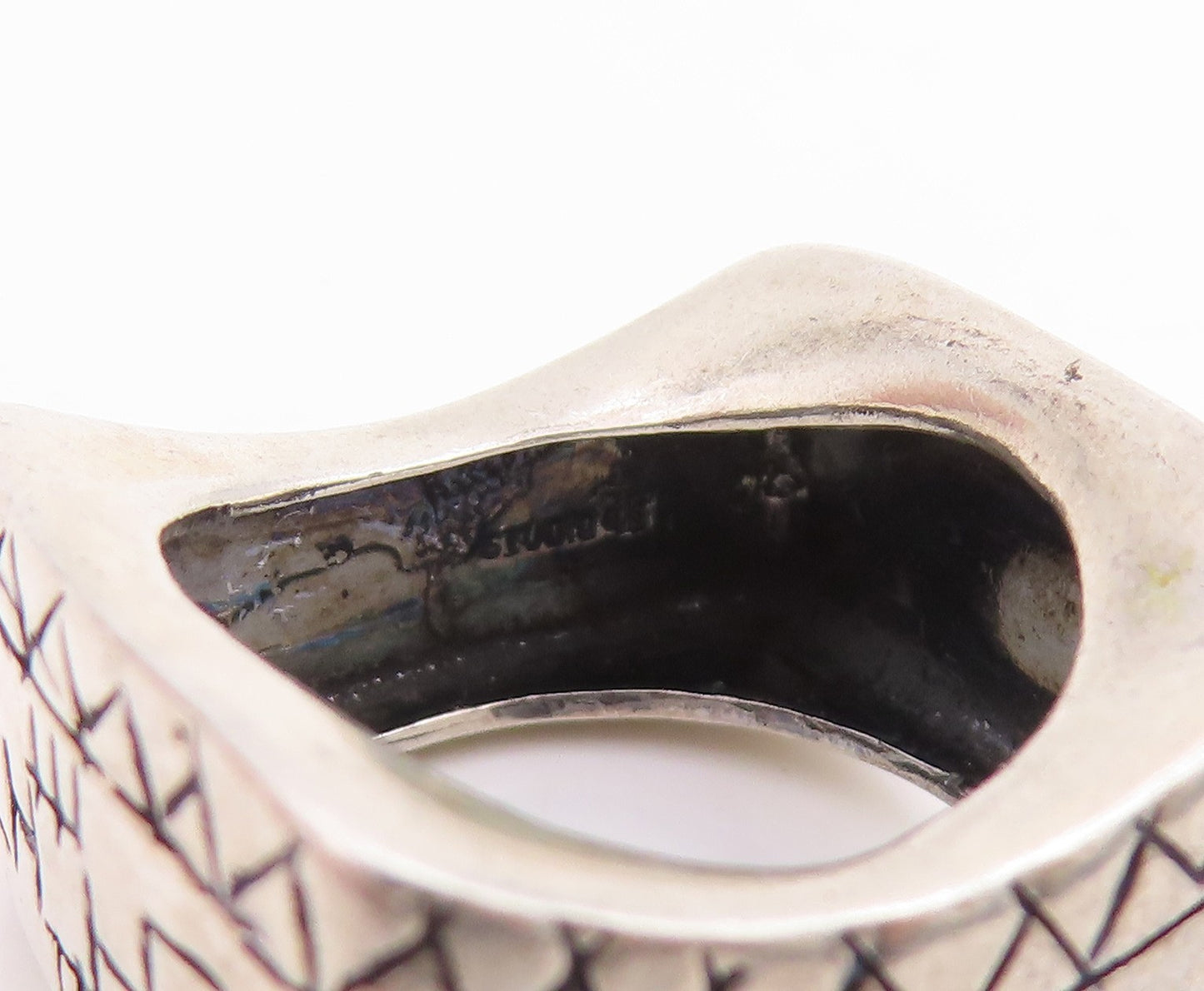 925 Sterling Silver Vintage Ring Aztec Geometric Pattern Signet  Sz 6  RG33773