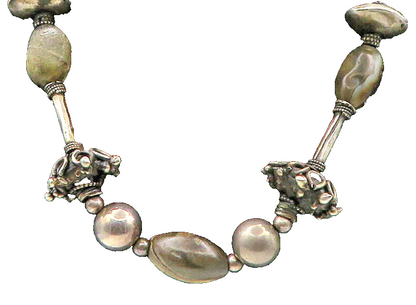 Solid Silver Vintage Antique Multi Gemstone Heavy Beaded Chain Necklace  NE2844