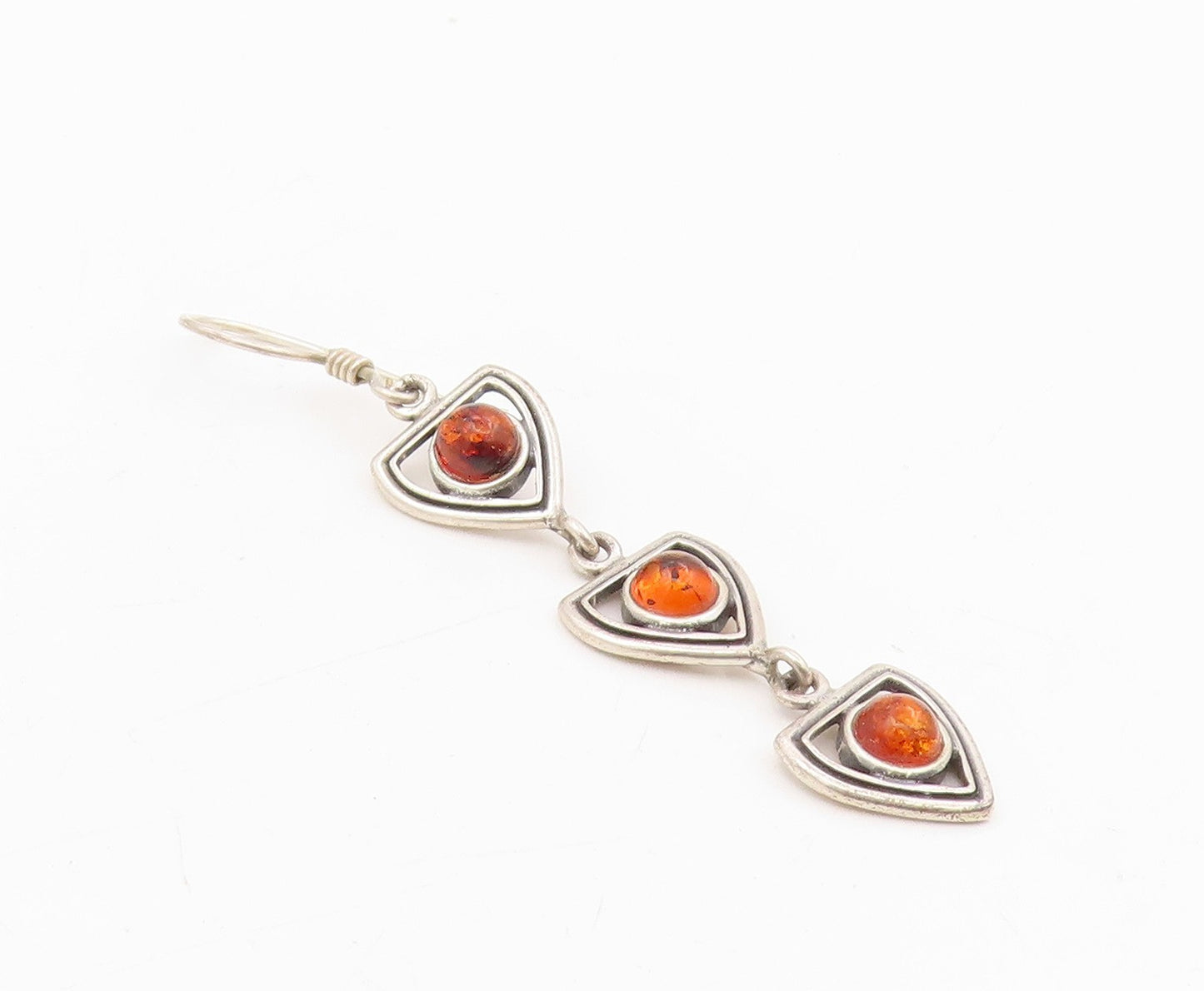 925 Sterling Silver Vintage Earrings Cabochon Amber Geometric Dangles  EG13876