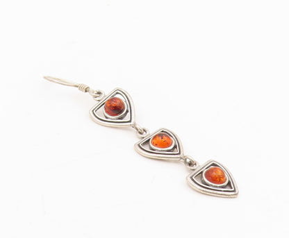 925 Sterling Silver Vintage Earrings Cabochon Amber Geometric Dangles  EG13876