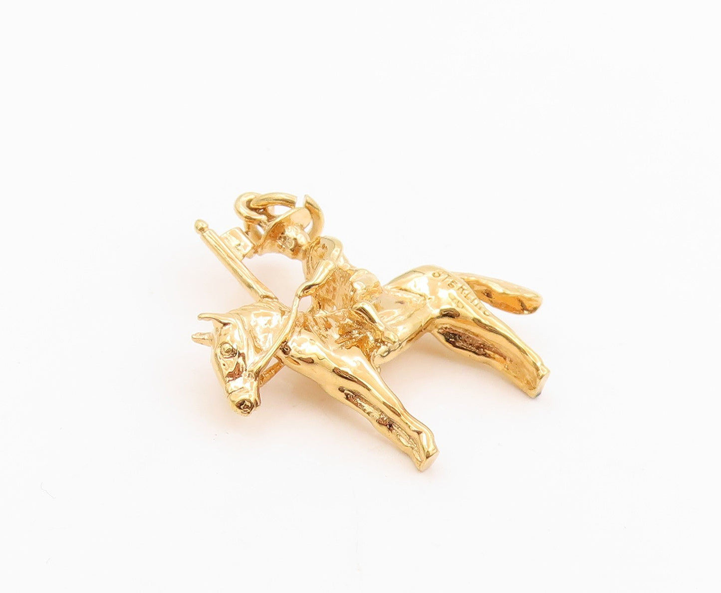 925 Sterling Silver Vintage Pendant Gold Plated Cavalry Soldier On Horse PT26071