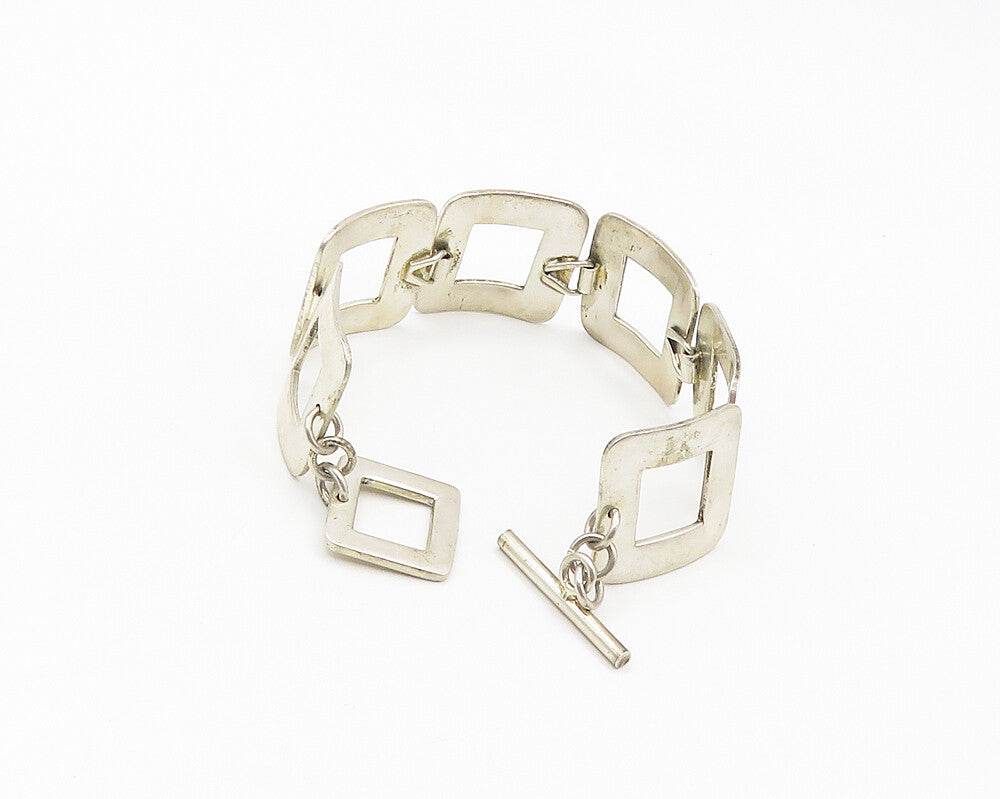 925 Sterling Silver  Vintage Shiny Smooth Open Square Chain Bracelet  BT7158