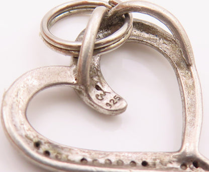 925 Sterling Silver  Vintage Genuine Diamonds Open Love Heart Pendant  PT9886