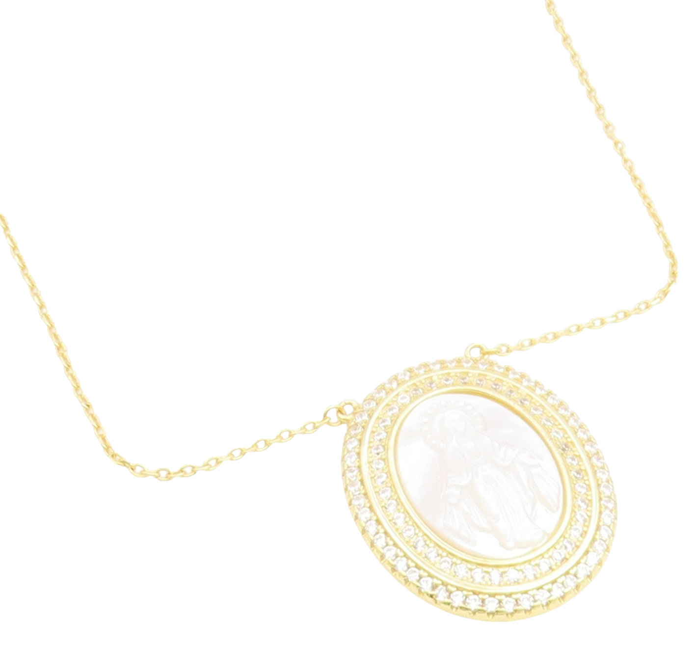 925 Sterling Silver Vintage Necklace Gold Plated Mother Of Pearl Mary  NE4896
