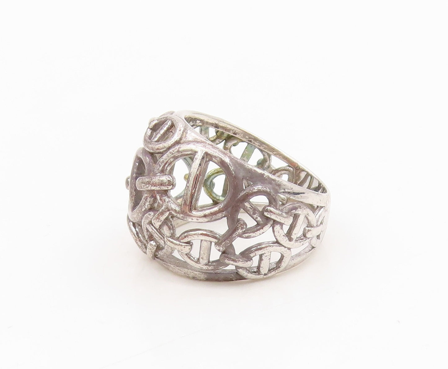 925 Sterling Silver Vintage Ring Anchor Chain Open Cutout Dome  Sz 6.5  RG34341