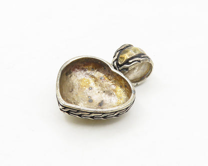 925 Sterling Silver  Vintage Two Tone Hammered Love Heart Pendant  PT13945