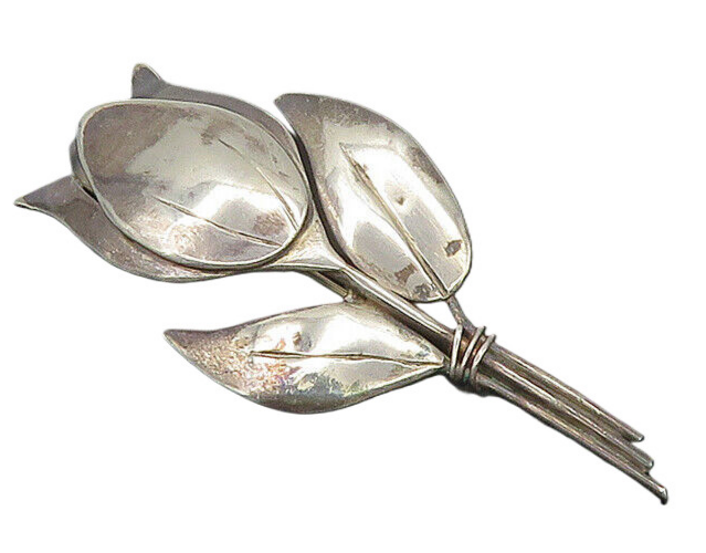 925 Sterling Silver  Vintage Shiny Single Flower Motif Brooch Pin  BP7935